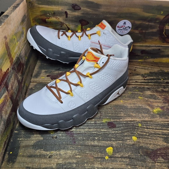 gray and yellow jordan 9